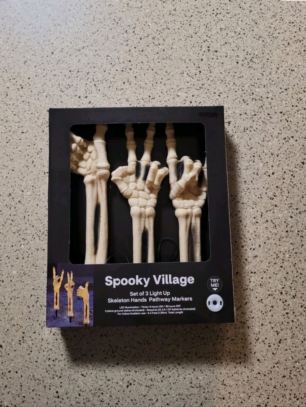 Spooky Village Set, 3 LED Light Up Skelton Hands Pathway Markers Halloween NIB